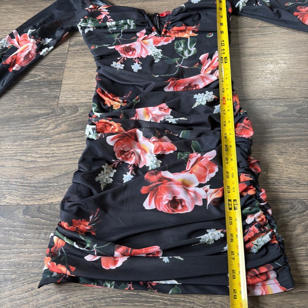 NWT Y2K Guess Los Angeles XS Ruched Floral Mesh Bodycon Mini Dress Sheer Party - Picture 13 of 13